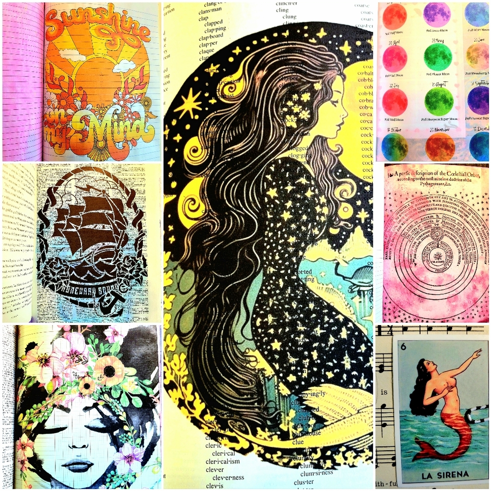 Junk Art Journal Creepy Cute Mermaid Large Creative Book Whimsical Nautical Fun - Picture 7 of 12
